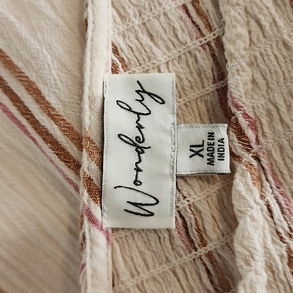 Wonderly Dress Cotton Striped Midi Smocked Bodice & Back Tie Neck Cream Size XL - Picture 10 of 14